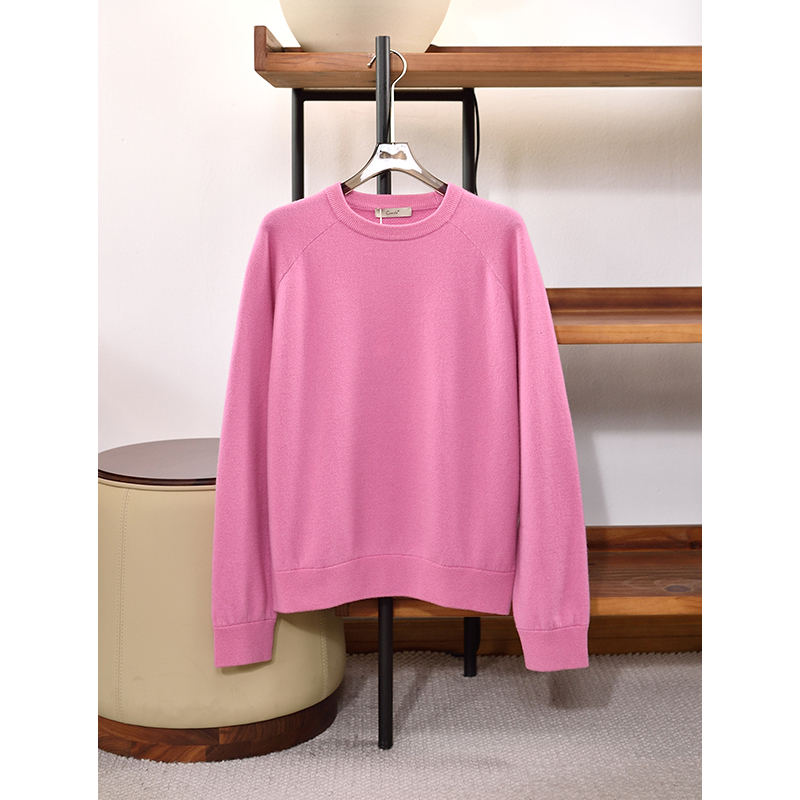 冬季新品 女款山羊绒圆领插肩袖长袖套筒针织衫