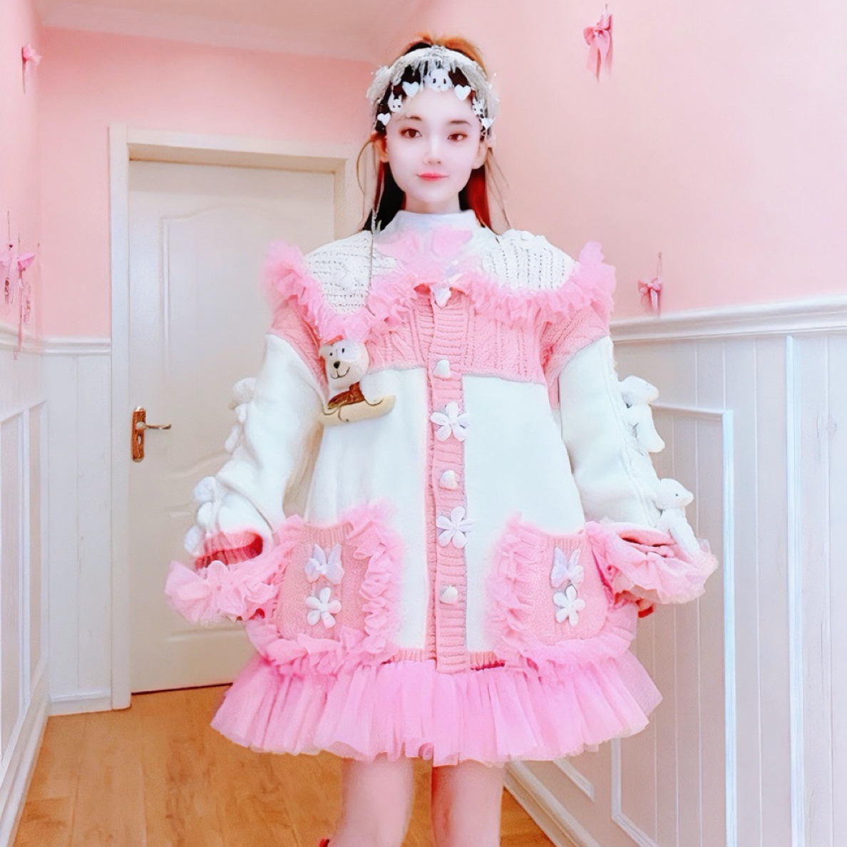 【面条家】5492#秋冬针织大翻领减龄洋气甜美外套