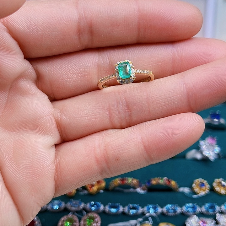 祖母绿戒指银S925镶嵌