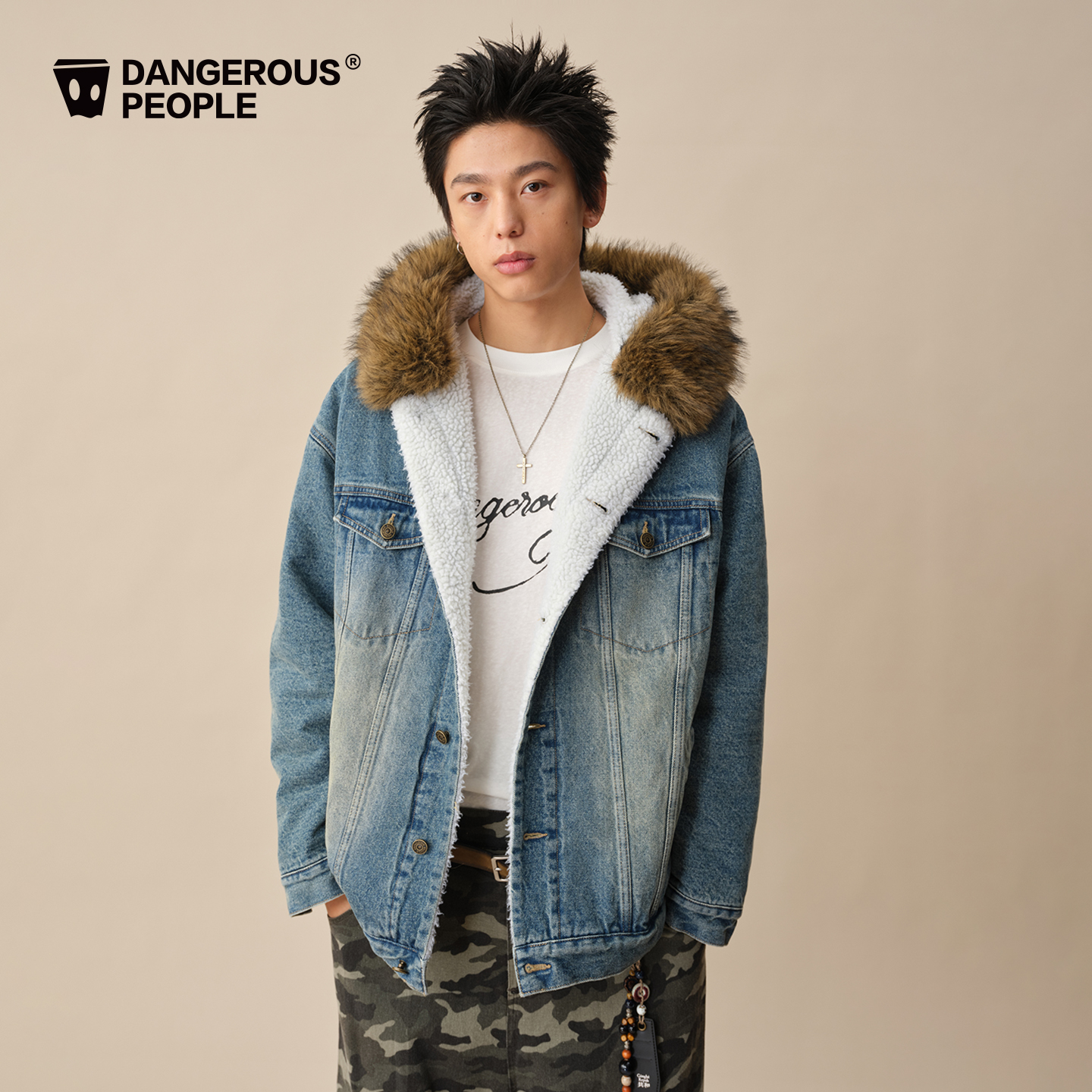 Dangerouspeople薛之谦dsp可拆卸毛领牛仔夹克复古街头保暖外套