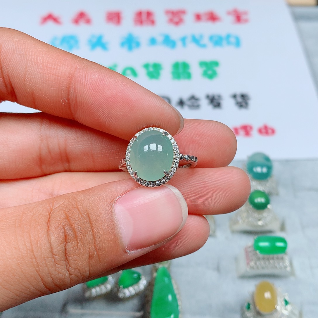 翡翠银S925镶嵌戒指150号