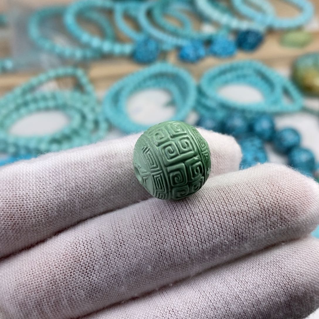 绿松石珠宝半成品未镶嵌回纹珠直径16