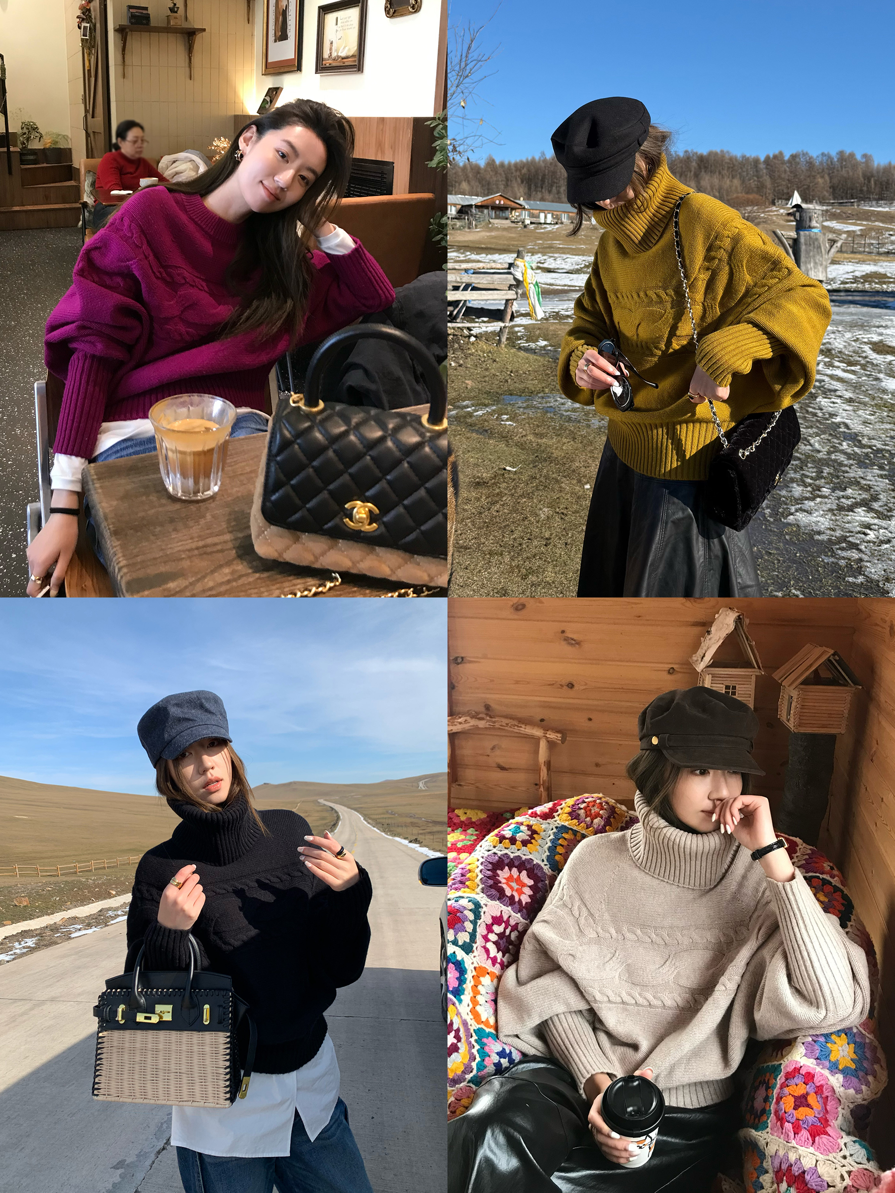 韩系高领紫色慵懒高级感厚毛衣女款2025新款冬季外穿可内搭针织衫