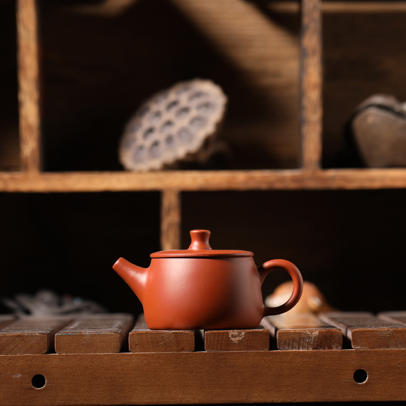 潮州原矿朱泥小容量半手工冲罐紫砂壶陈丽苗敞口汉瓦壶80毫升