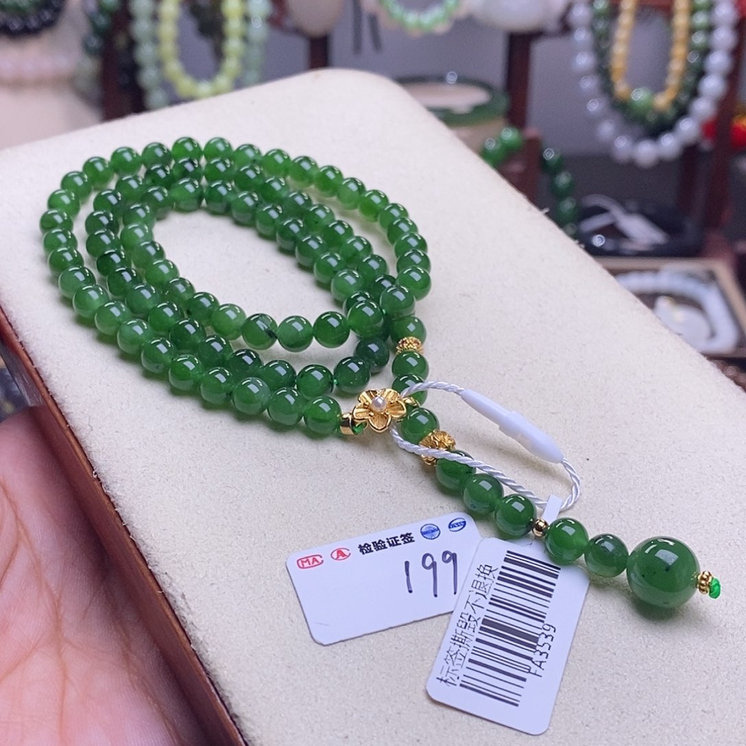 和田玉清货价碧玉毛衣链6m未镶嵌