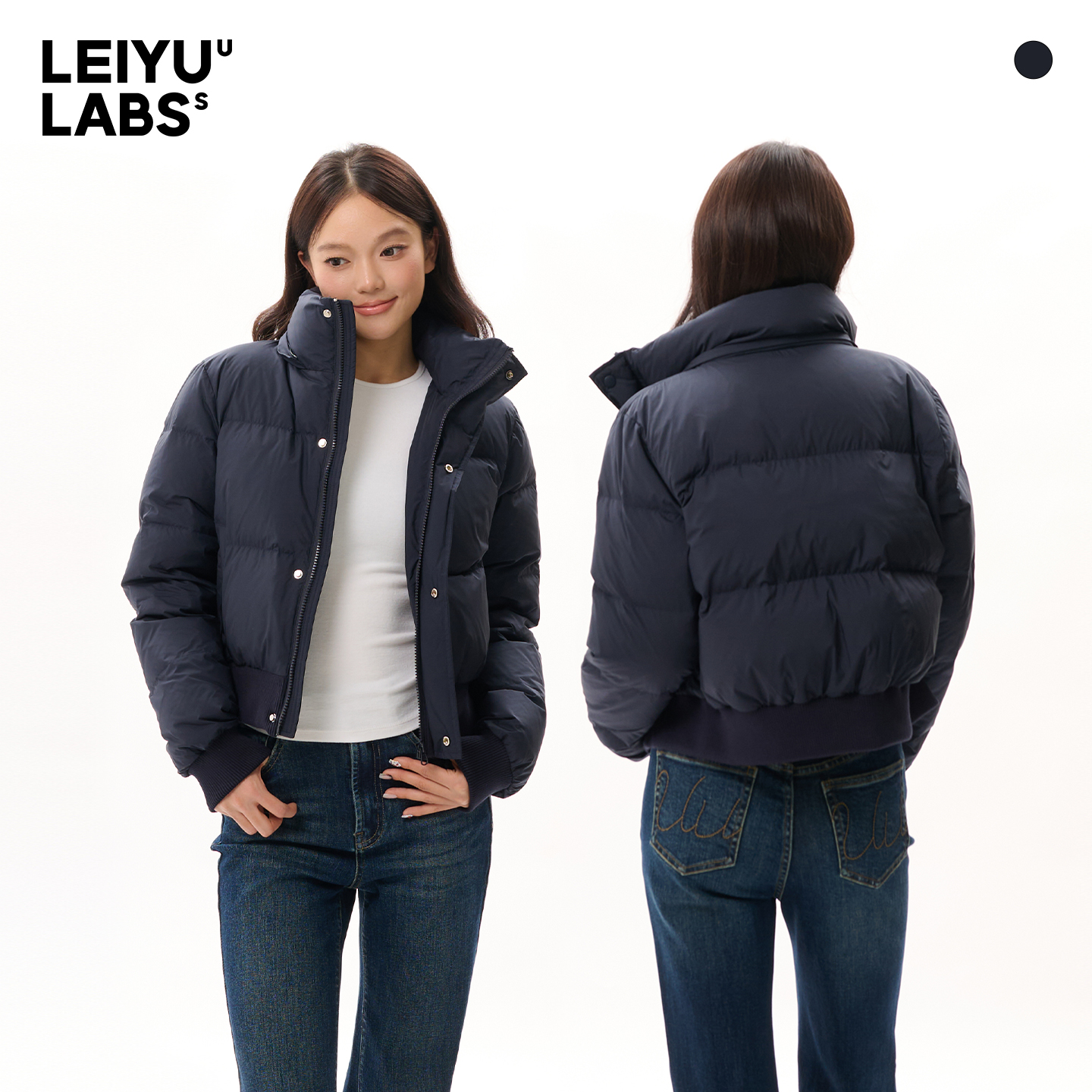 LEIYU LABS连帽短款羽绒服女2025年冬季新款加厚白鸭绒面包服外套