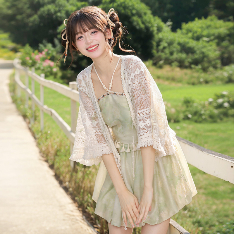 S161【金拐子专属】森女部落原创蕾丝镂空纯色度假风波西米亚风外套