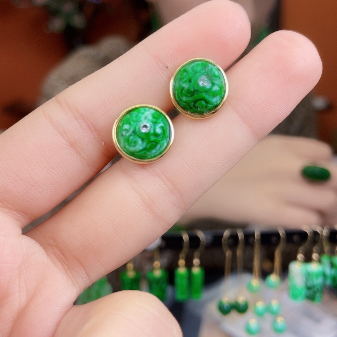 翡翠银S925镶嵌耳饰