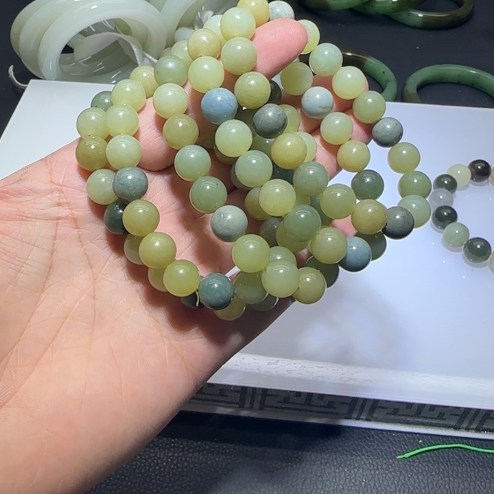 和田玉未镶嵌手链瓷蓝黄口卡10……110