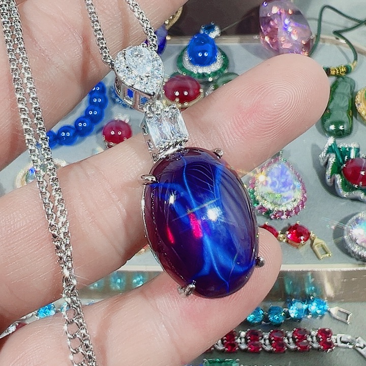 非金属红色蓝色满镶嵌吊坠戒指