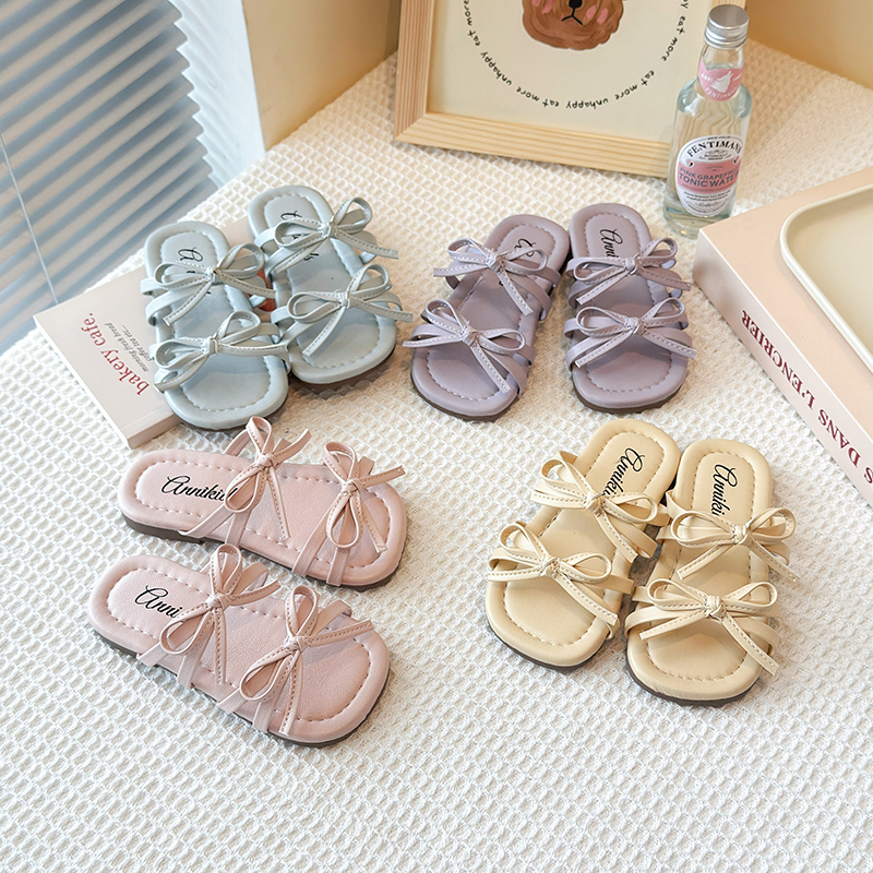 女童拖鞋2025夏季新款薄荷曼波系列夏日洋气蝴蝶结公主一字凉拖
