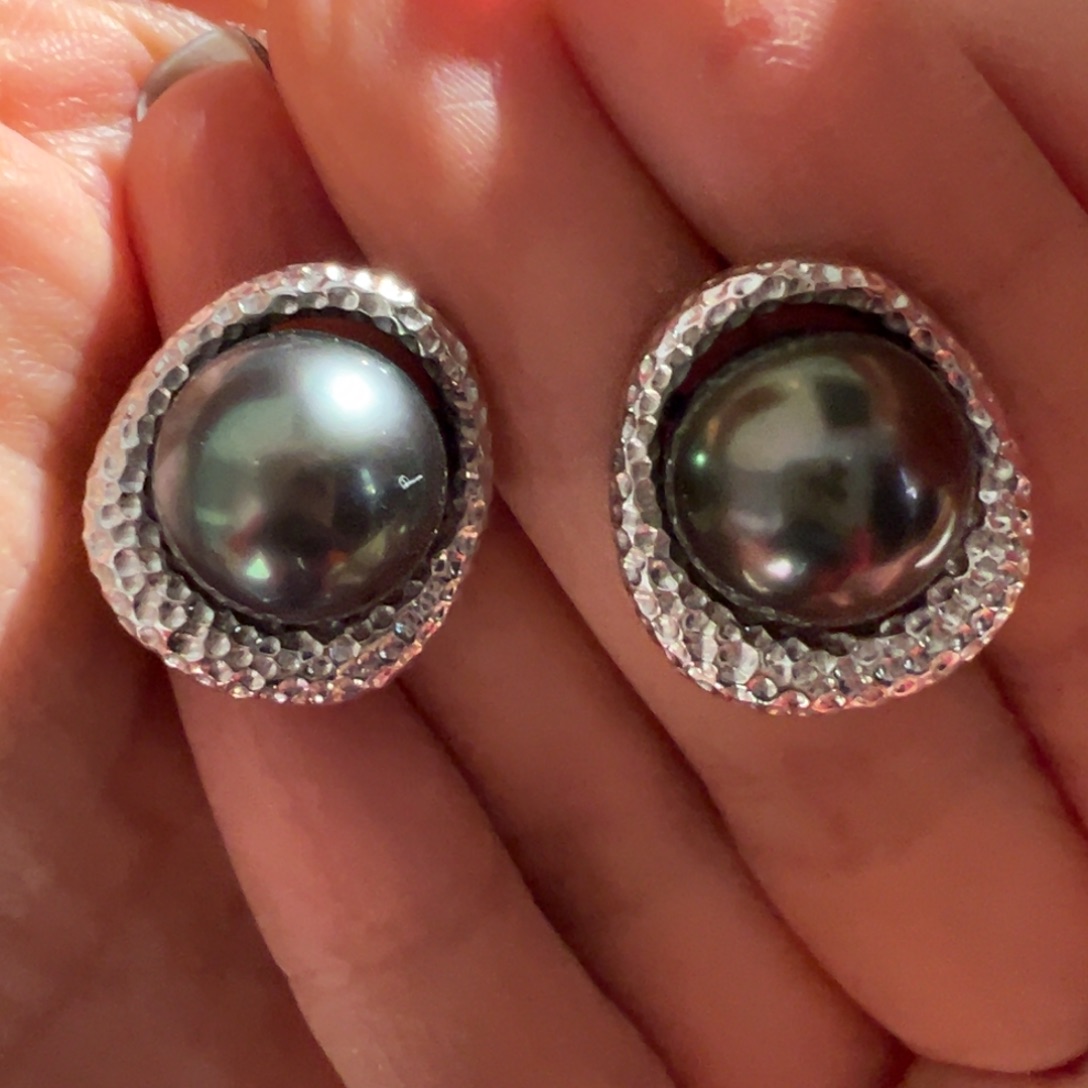 海水珍珠耳饰银S925镶嵌