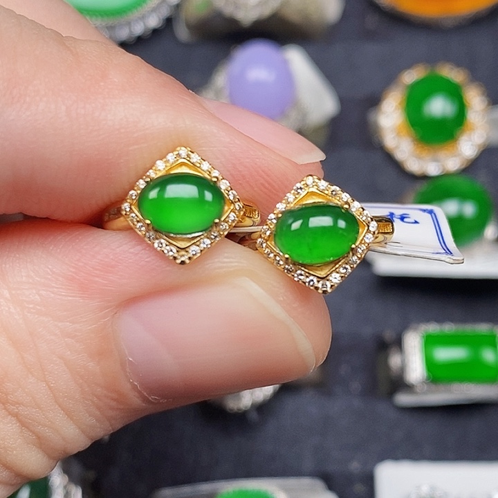 翡翠银S925镶嵌耳饰