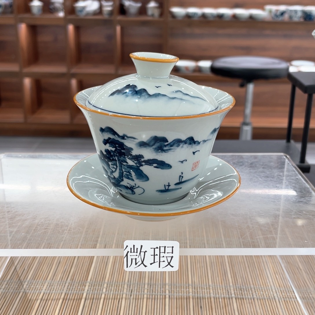 釉下手绘茶具微瑕