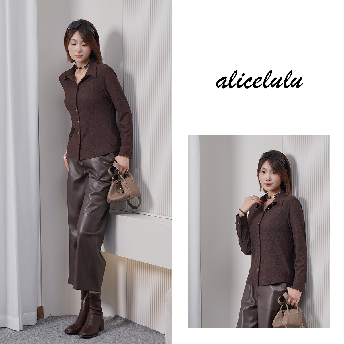 5 alicelulu修身显瘦肌理感纯色长袖衬衫上衣S2144490W
