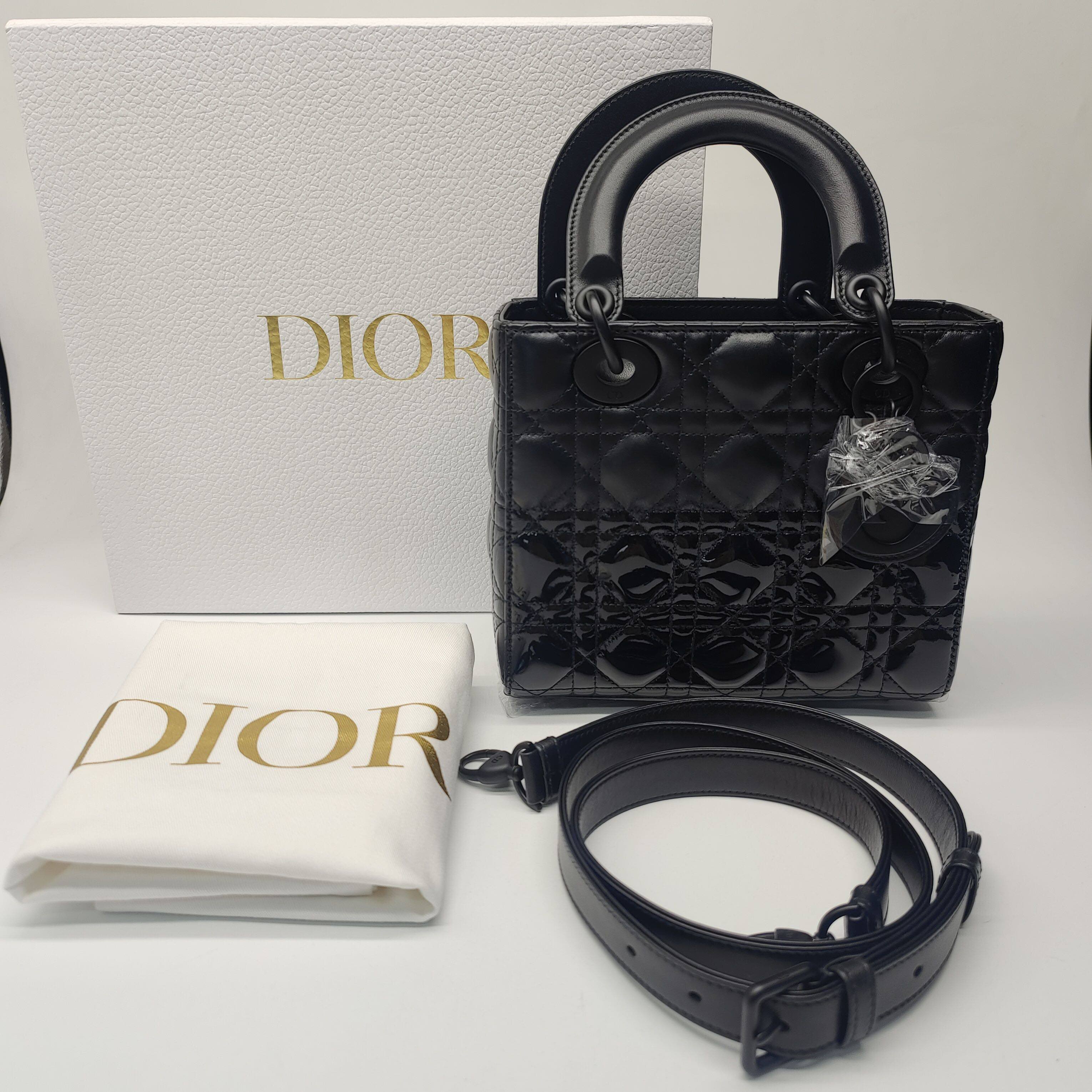 未使用 DIOR/迪奥 黑色四格戴妃 soblack 磨砂拼漆皮24编码dx9457
