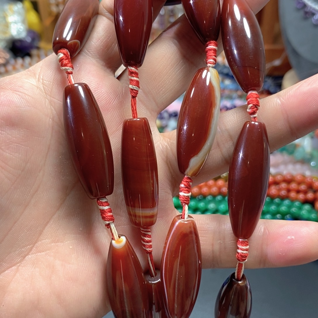 玛瑙/玉髓合金珠宝半成品玛瑙天珠炮仗一条