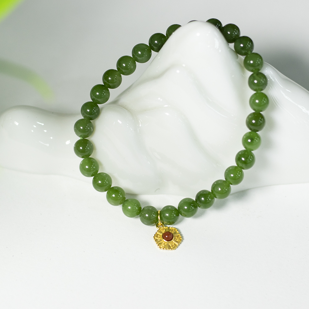 【抖音官方质检】保真天然 和田碧玉6mm-HTBY068（深）多样性发其一