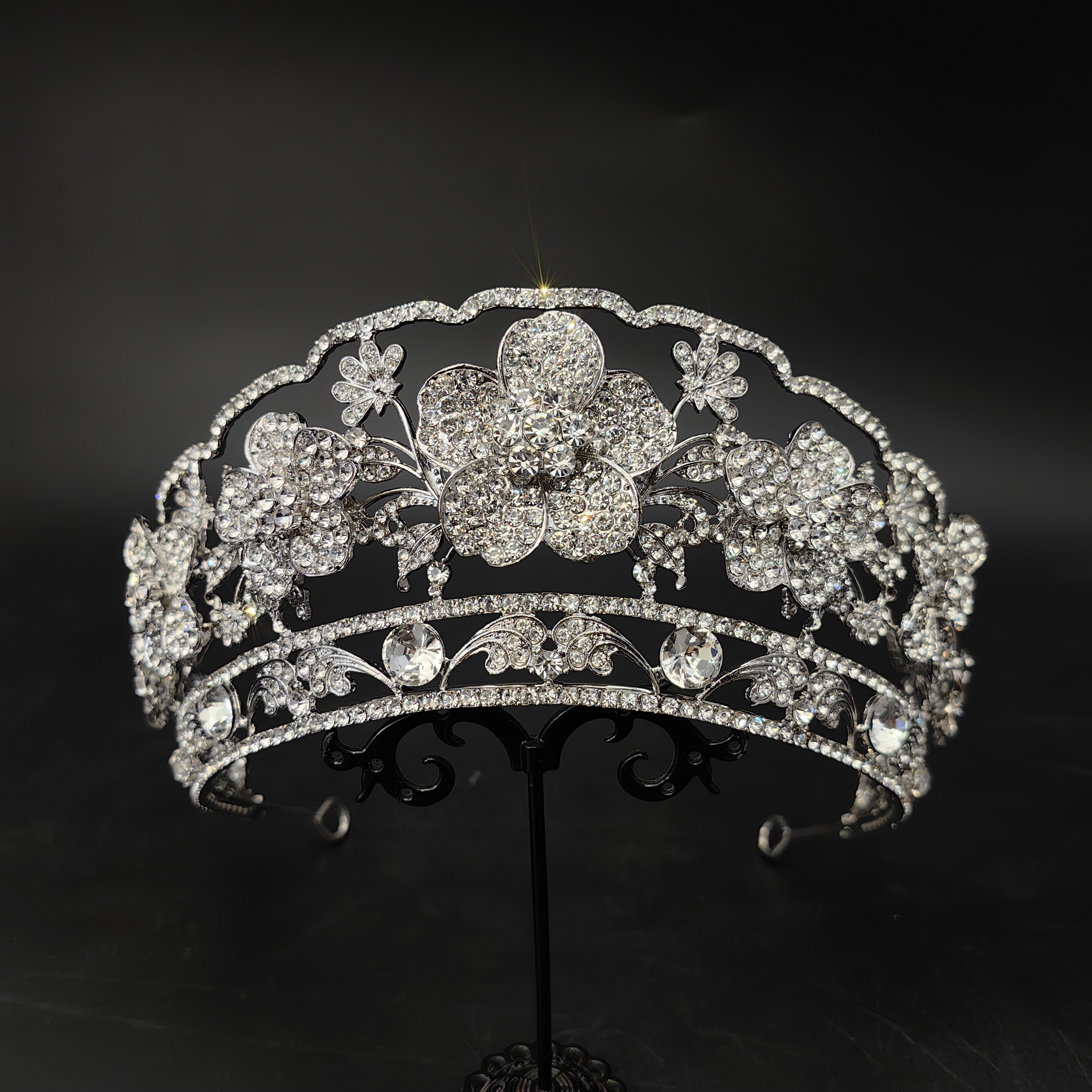 合金仿水晶婚庆饰品 喜看优选01027新娘皇冠重工立体百搭花朵头饰