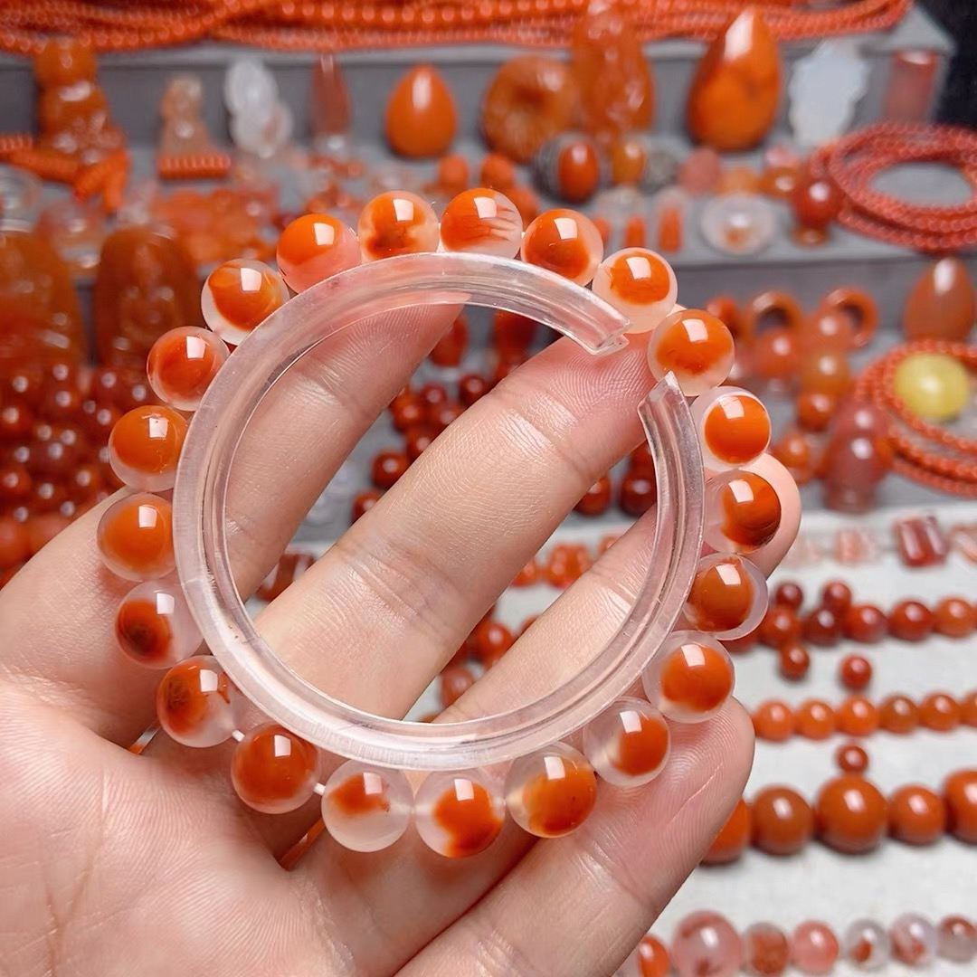 南红玛瑙冰飘花鸿运当头手串9m