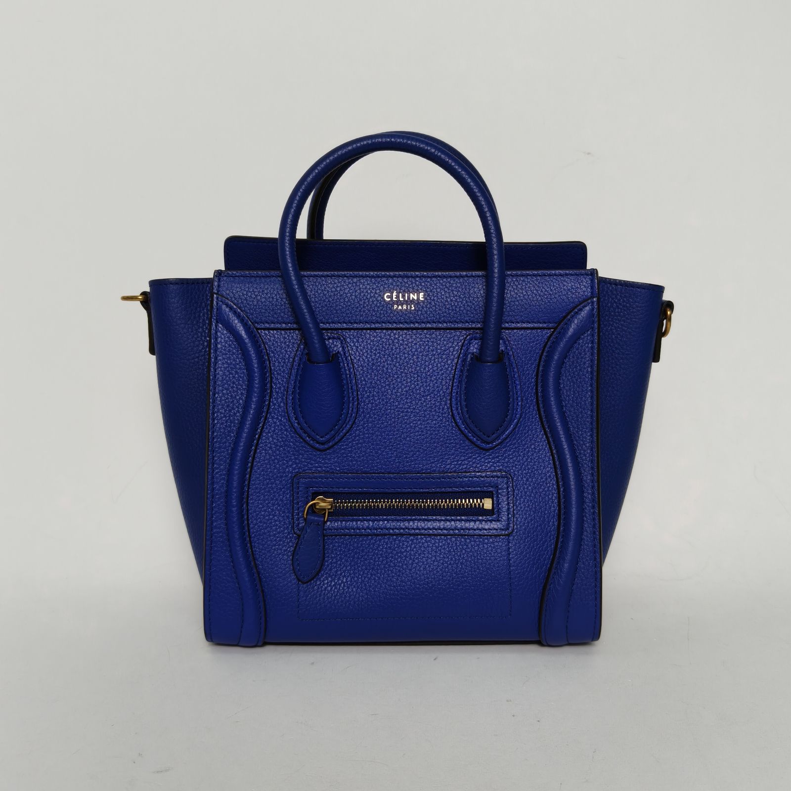 95新 Celine/思琳 攀攀 Luggage 笑脸包 Nano 20 蓝色 皮革C 
