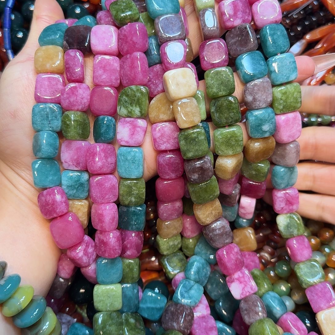 玛瑙/玉髓未镶嵌珠宝半成品14mm碧玺方牌一条