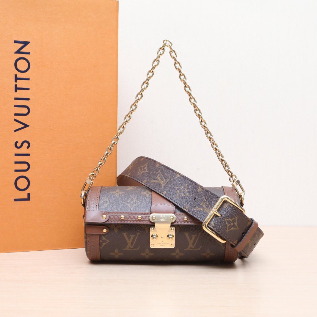 99新 LouisVuitton/路易威登 小花攀攀巴比龙TRUNK链条圆桶包芯片