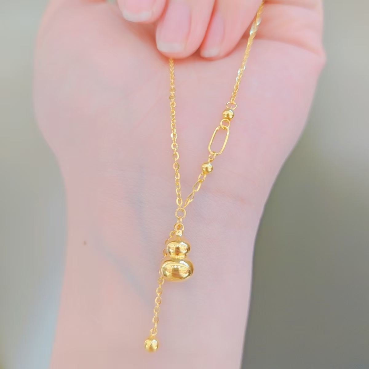 足金999立体亮面葫芦流苏黄金套链时尚百搭黄金首饰项链