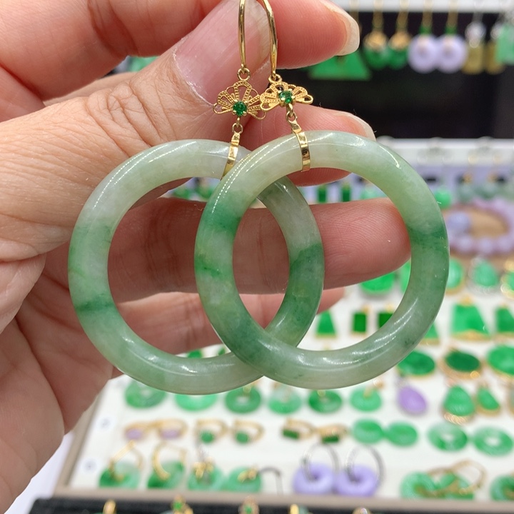 礼***花翡翠18K金镶嵌耳饰