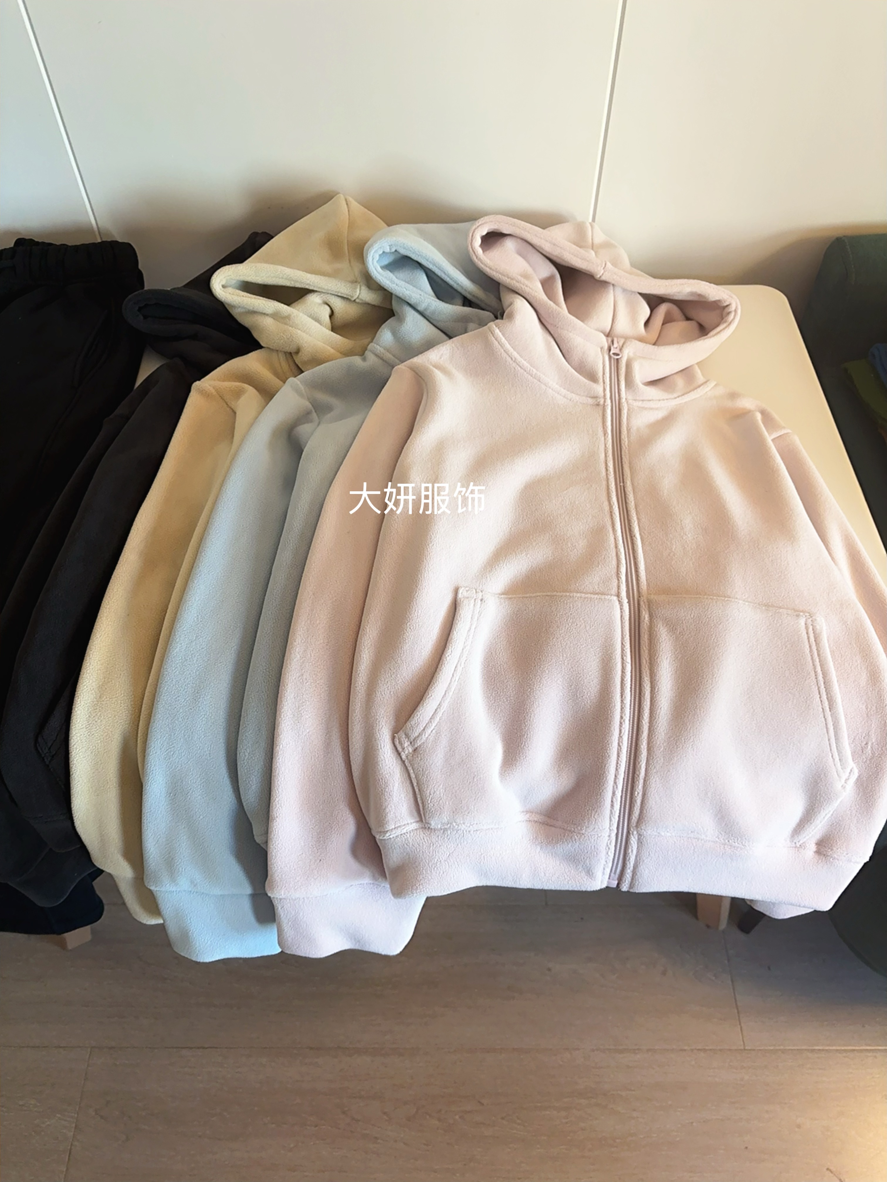 连帽双面绒外套。减龄色系！巨好穿连帽韩版秋冬保暖加绒卫衣外套