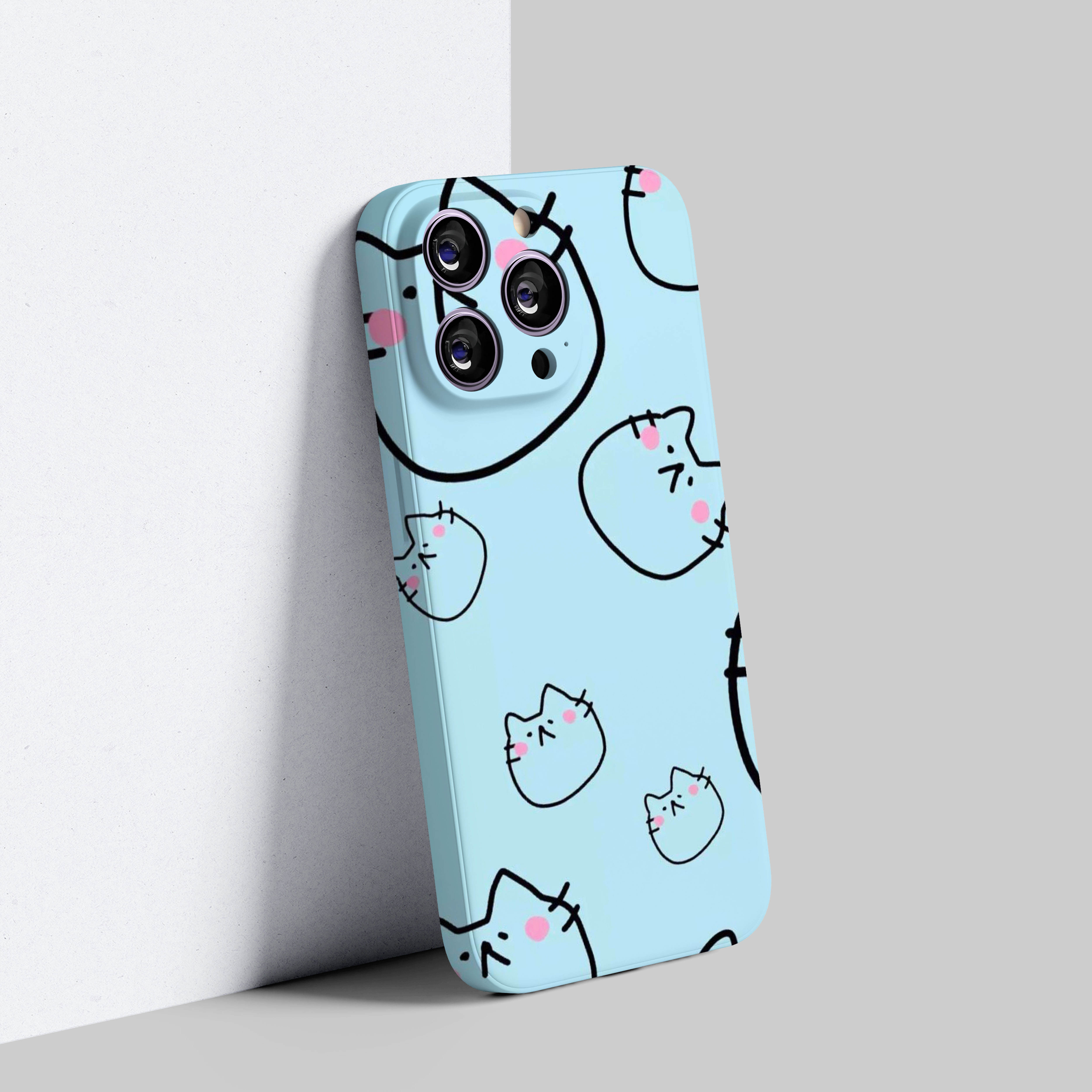 线条小猫情侣个性手机壳适用于多种机型可爱卡通全包菲林二合一