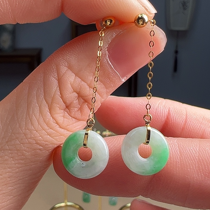 翡翠耳饰18K金镶嵌耳饰