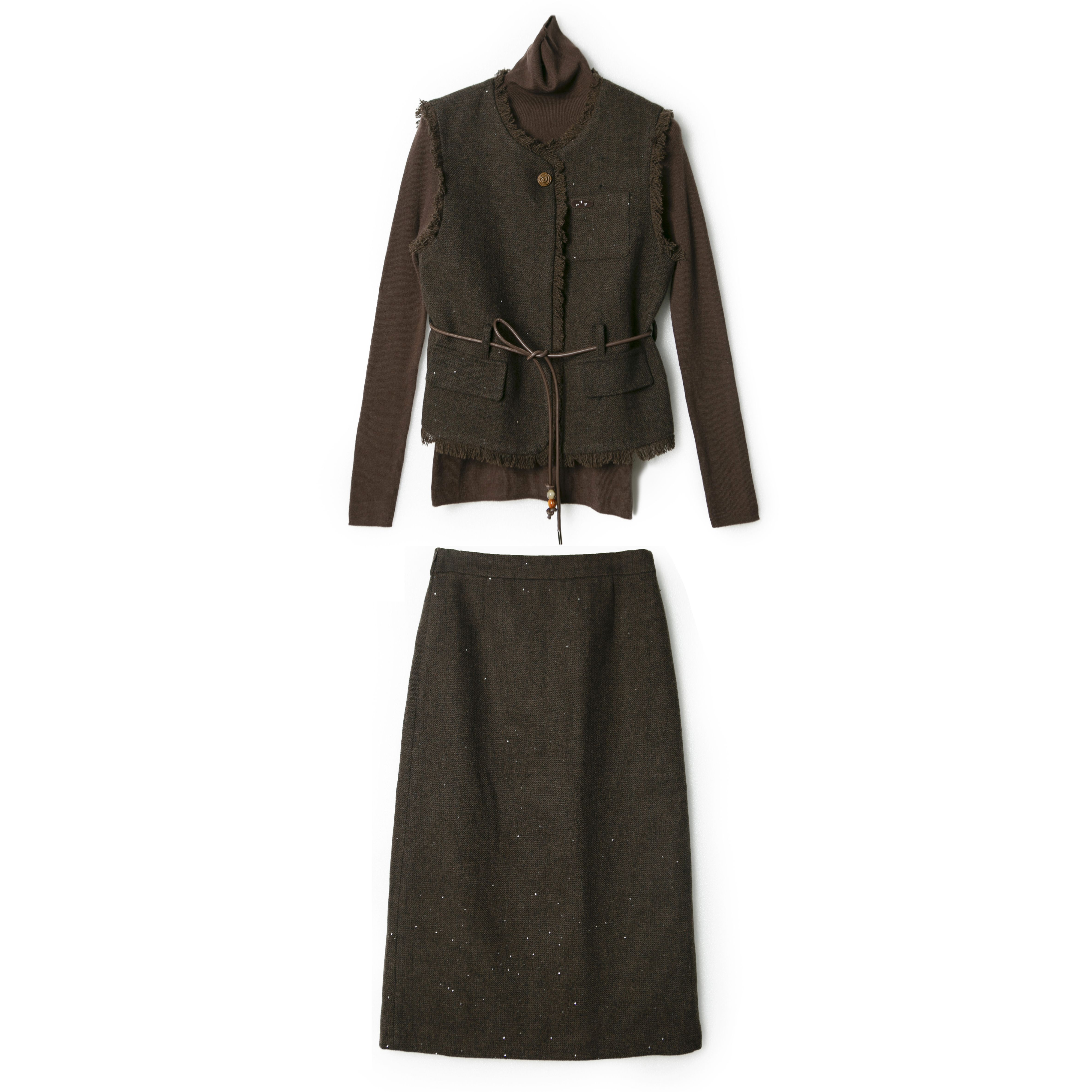 【优优专属】小香风无袖马甲+半身裙打底套装TZ2734