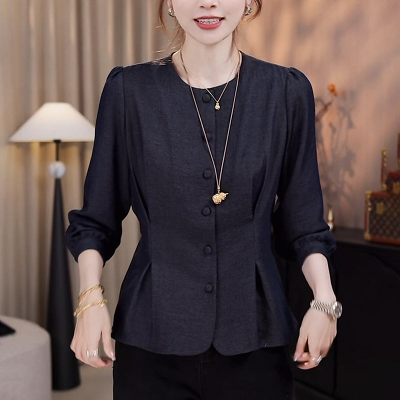 2025早秋新款女长袖亚麻衬衫轻奢高级感洋气减龄收腰显瘦上衣