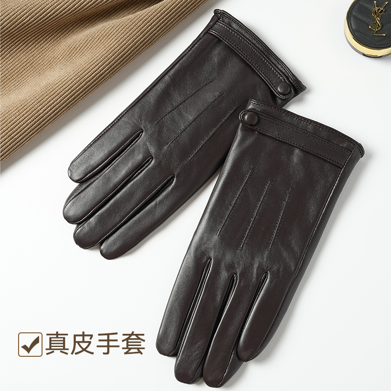 羊皮手套女秋冬开车骑车加绒加厚真皮保暖触屏防寒风简约修手显瘦