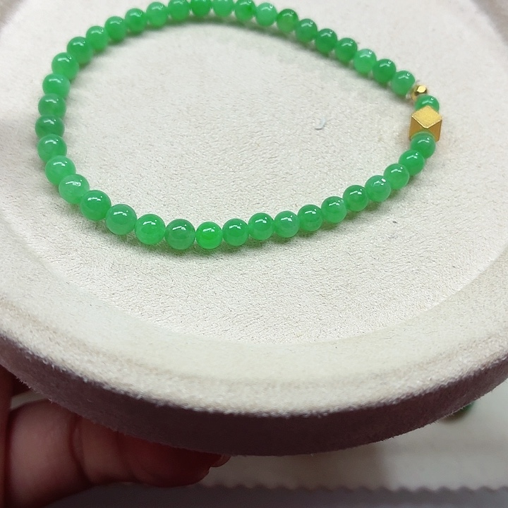 翡翠18K金镶嵌手链天然缅甸翡翠A货卡4.5