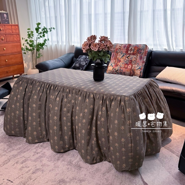 2025新款复古风加厚可拆洗脱胆长方形电暖桌烤火被罩家用客厅适用