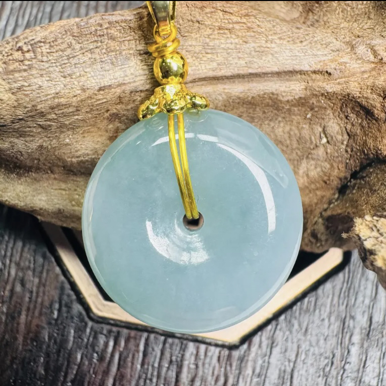 纯天然缅甸A货翡翠平安扣（赠皮绳）