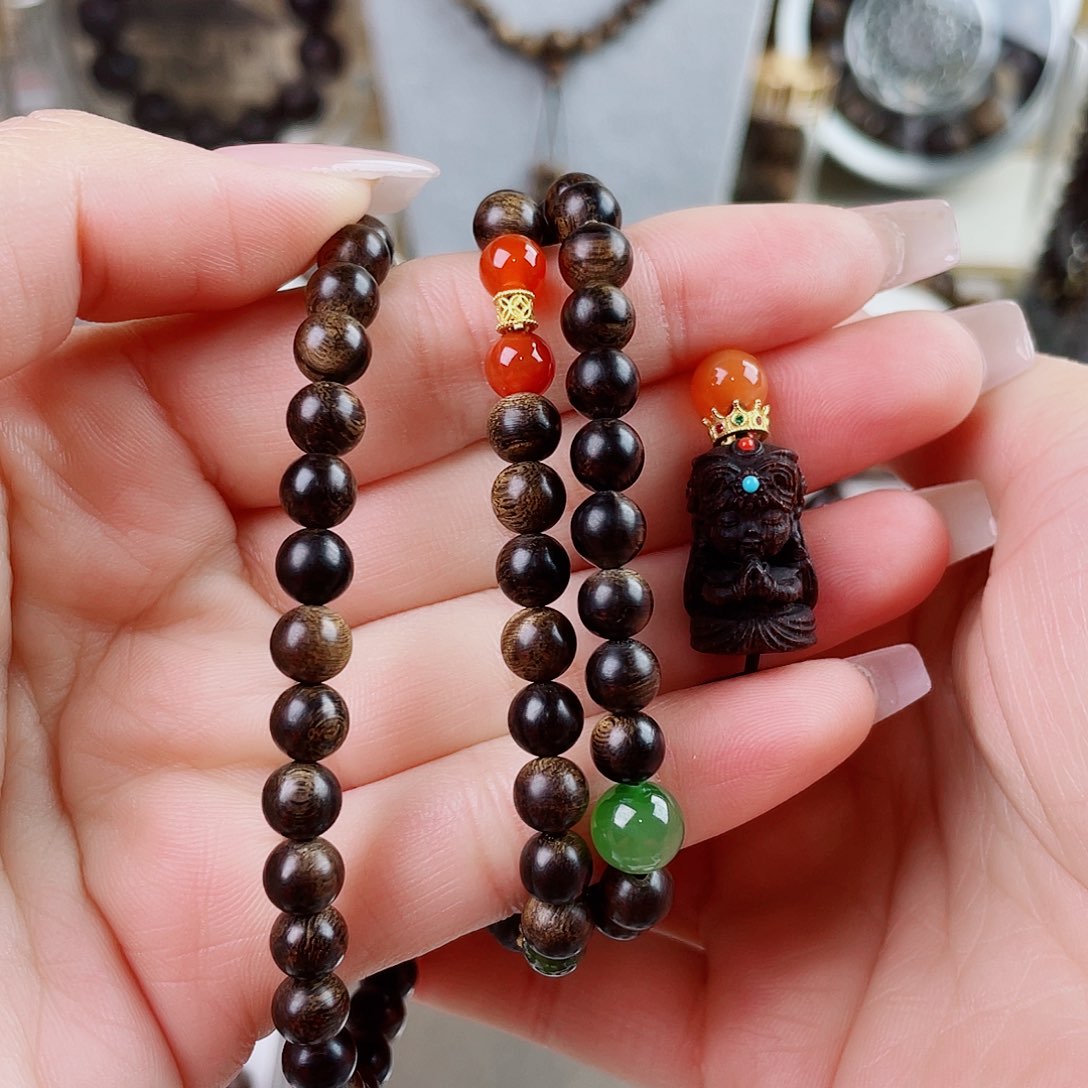 手串沉香神*越南顺化紫棋玉化老料樱子满瘤疤0.6