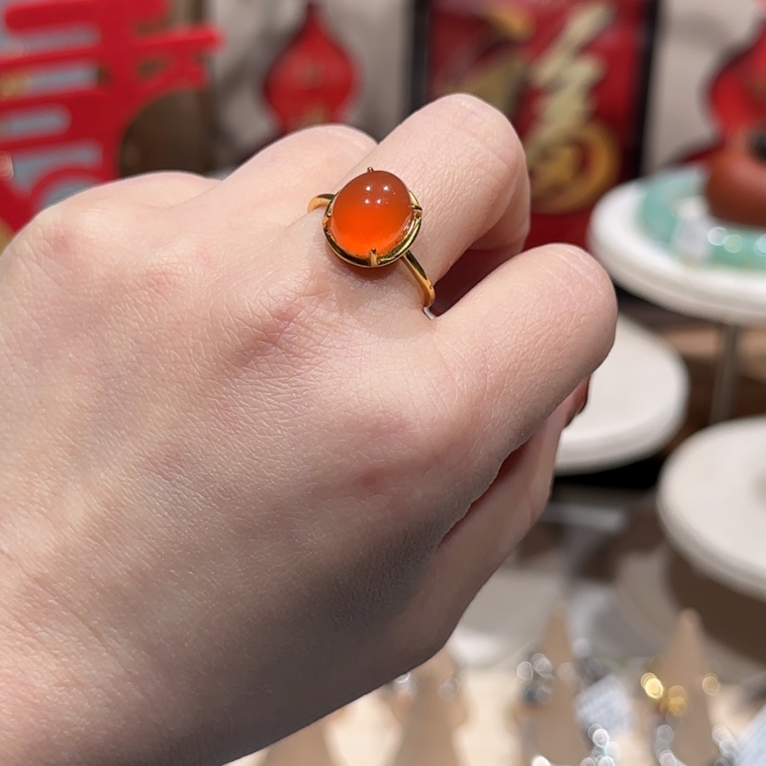 南红玛瑙戒指银S925镀金镶嵌戒指