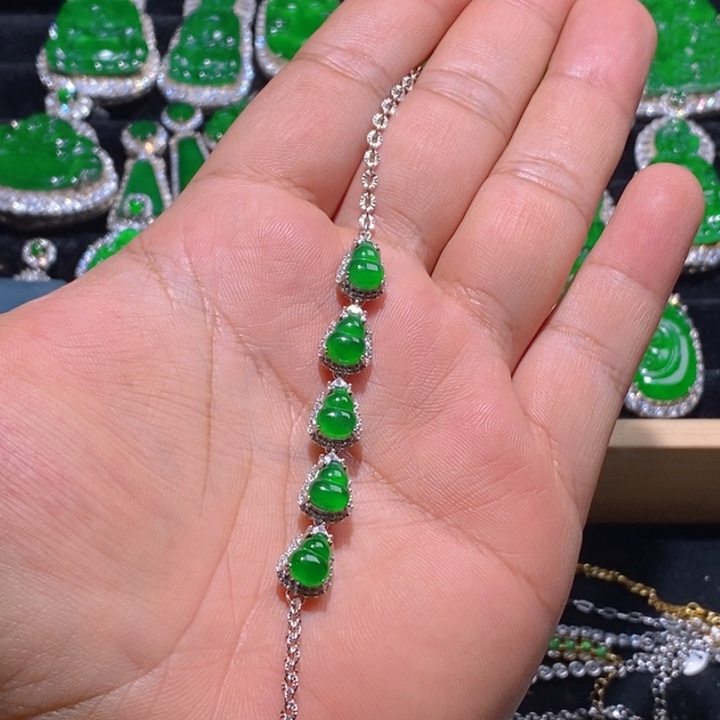 银S925镶嵌手链翡翠天然A货翡翠