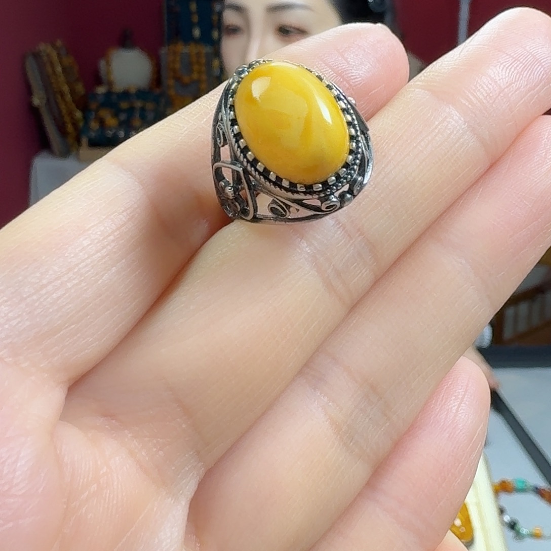 蜜蜡银S925镶嵌手链戒指