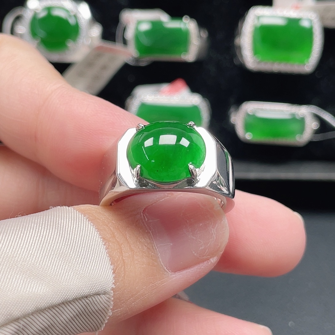 翡翠银S925镶嵌戒指天然A货翡翠没运费险4130