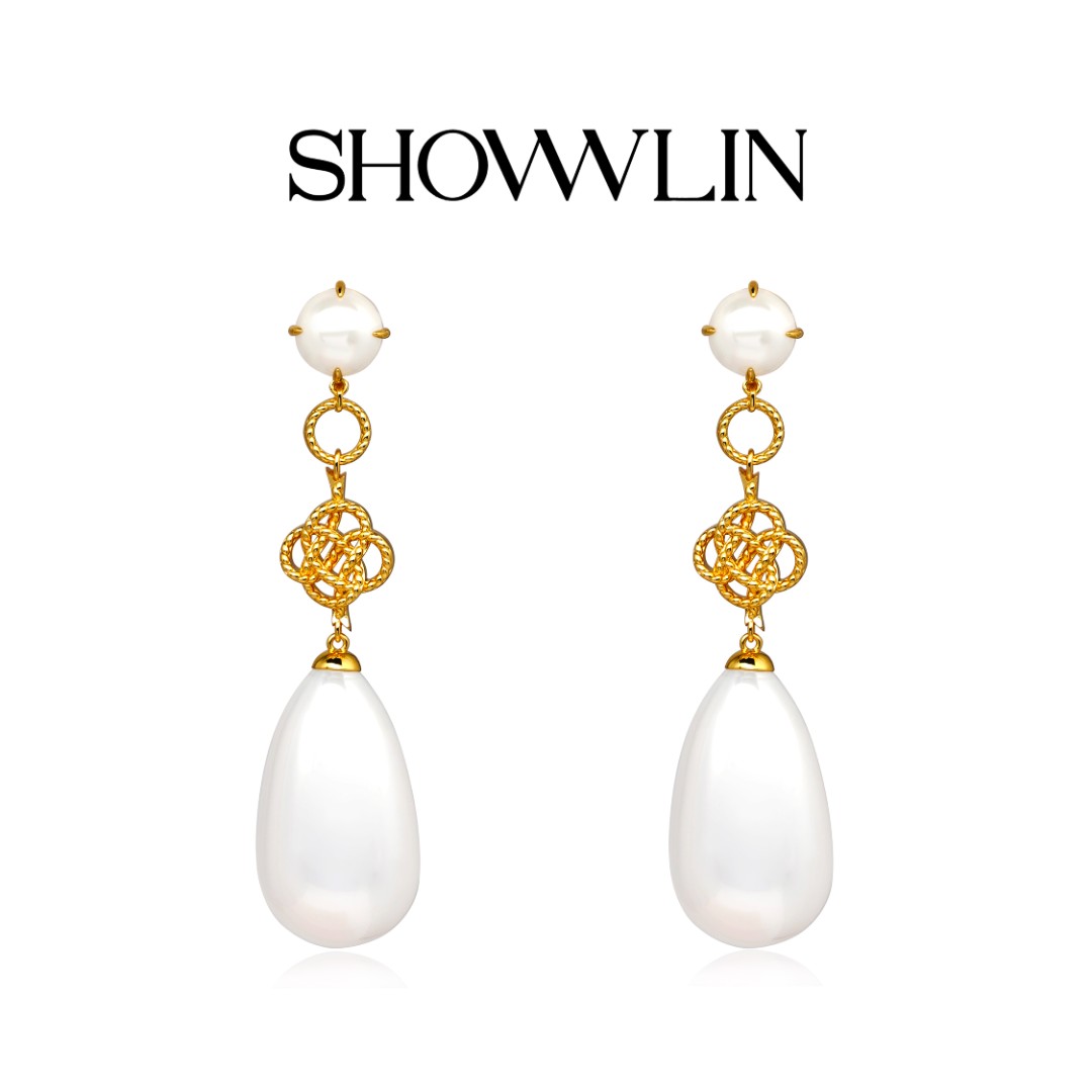 ShownLin 铜合金合成锆石耳饰 四时吉祥中国结手工高定优雅耳钉