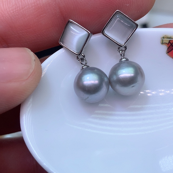 银S925镶嵌耳饰淡水珍珠