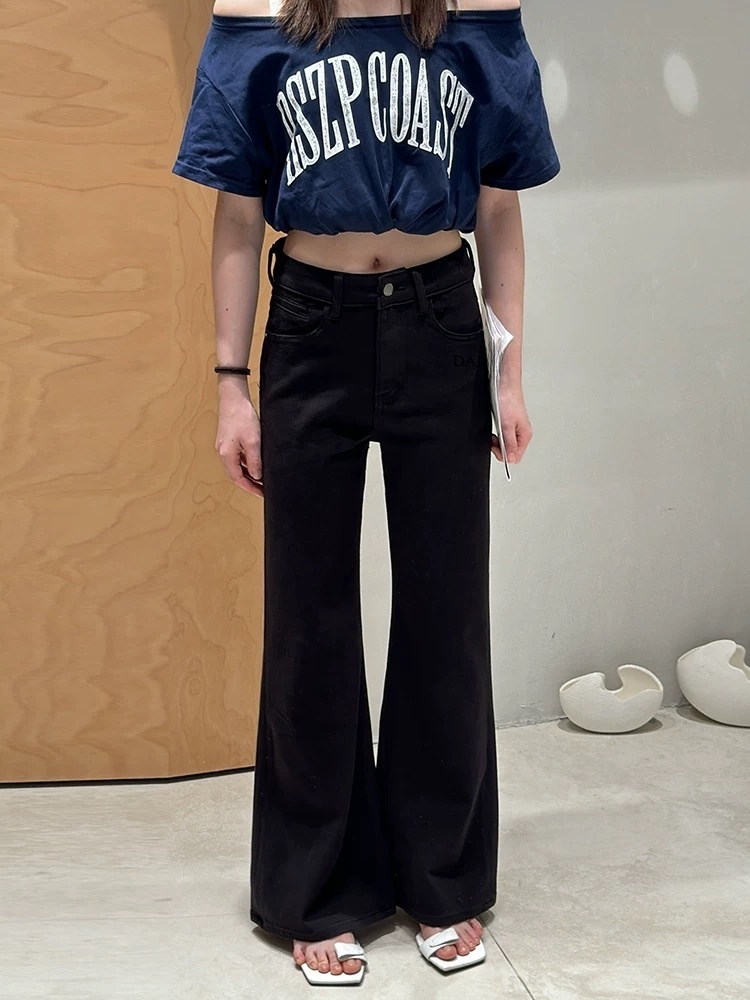 531喇叭牛仔裤女薄款显瘦弹力黑色直筒微喇叭裤