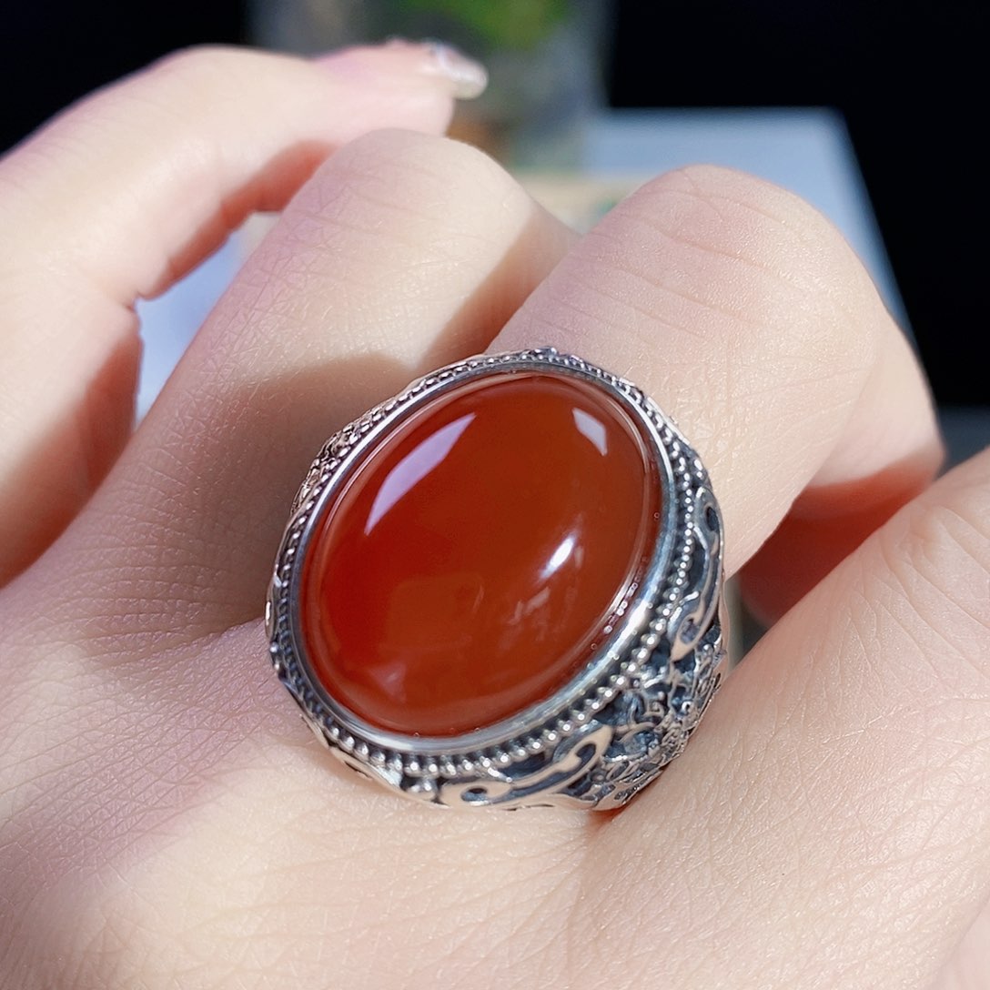 玛瑙/玉髓戒指银S925镶嵌