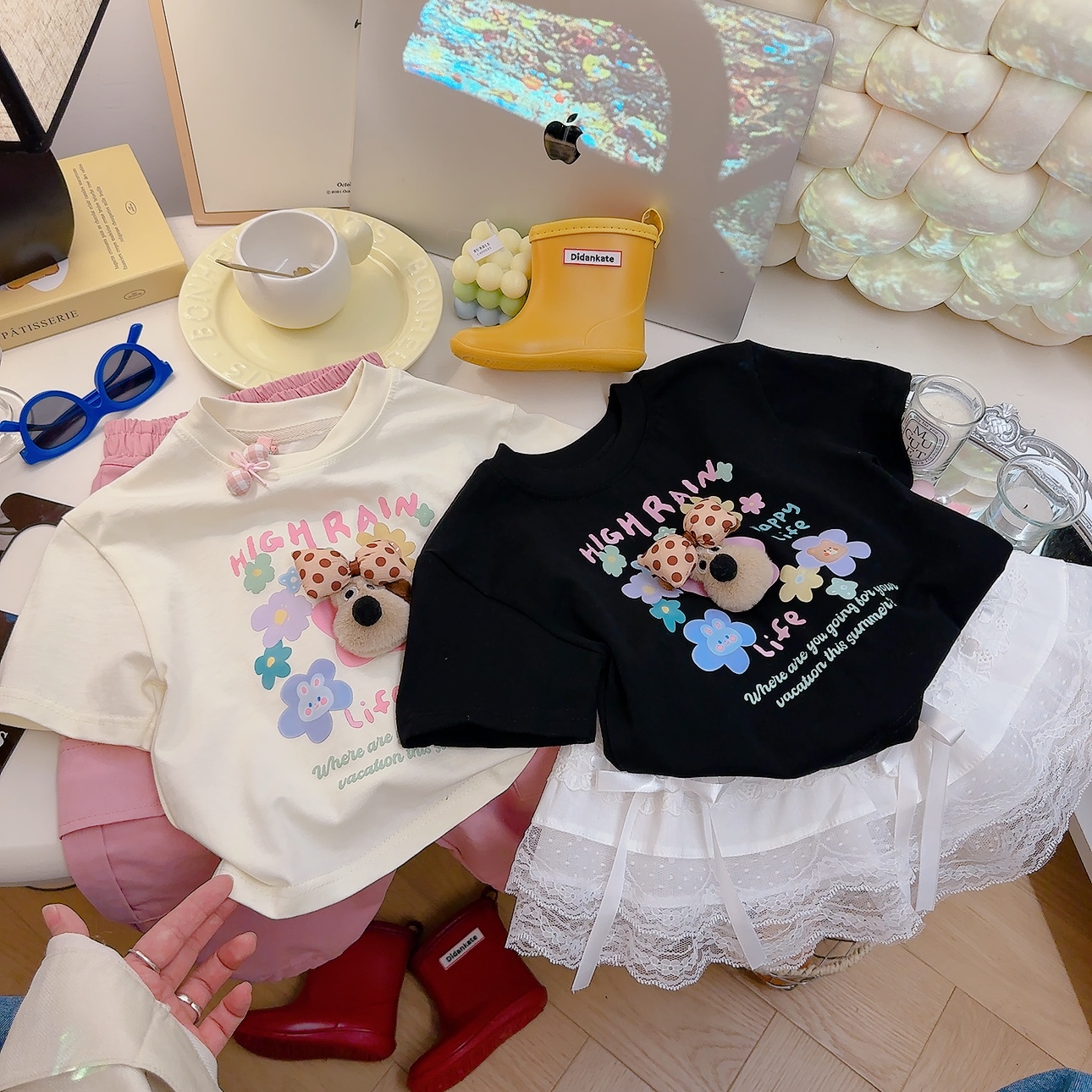 A类100棉儿童短袖纯棉T恤女童男童成人亲子短袖洋气夏季玩偶短袖
