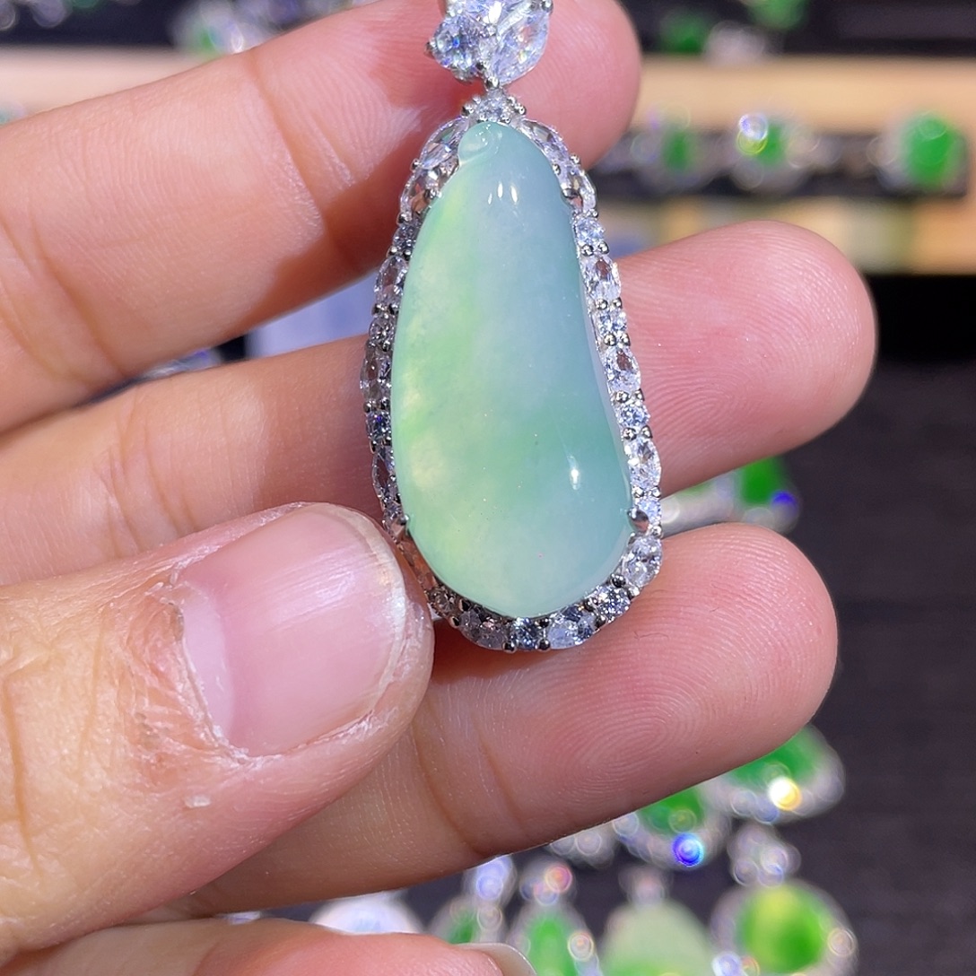 翡翠银S925镶嵌吊坠(不含链)