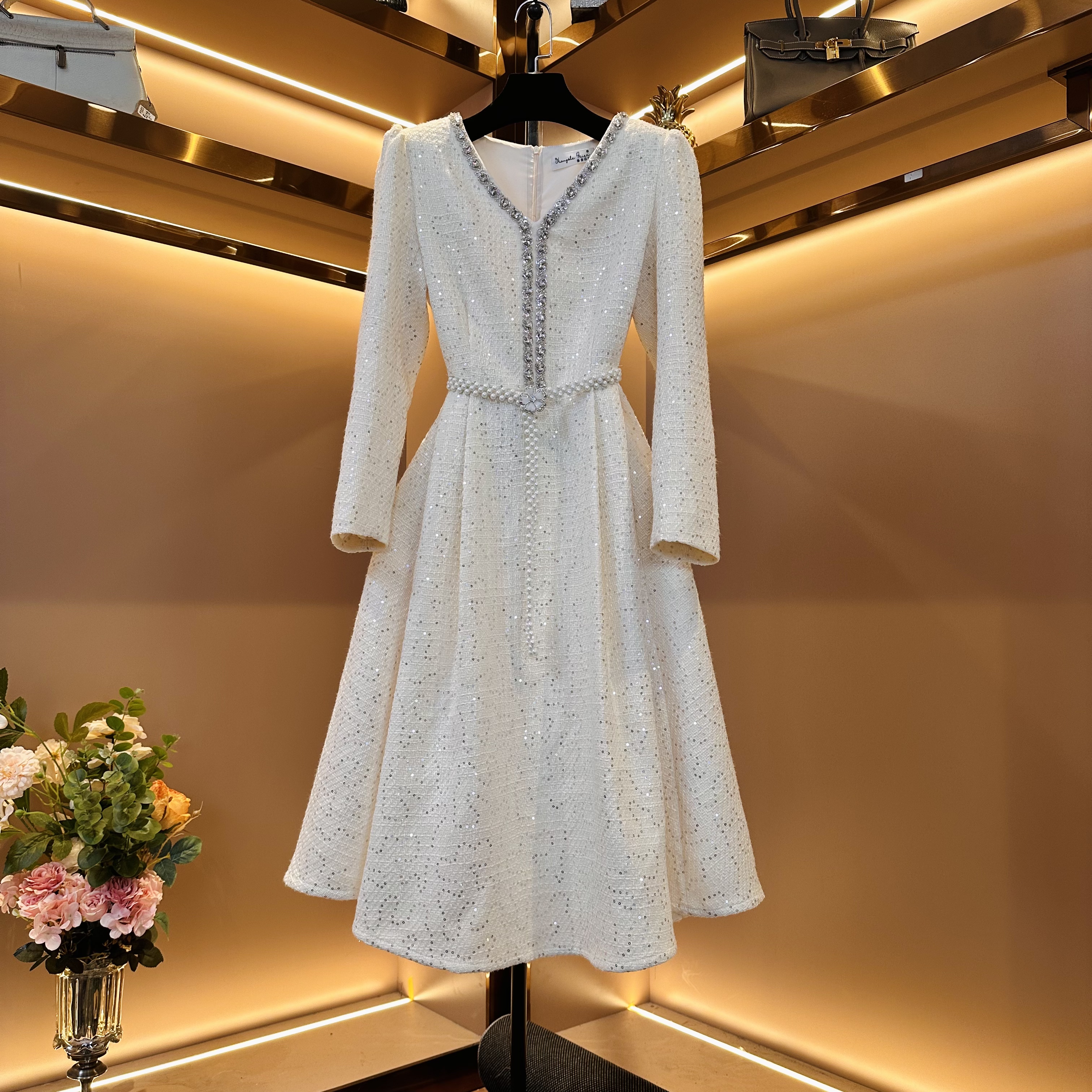 【杏锦凝香】《ZM》轻奢设计师款优雅气质修身时尚收腰连衣裙-88128